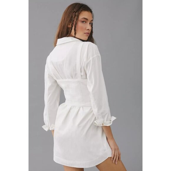 Pilcro Anthropologie White Button-Down Shirt Dress Linen Corset Top Medium 7799 - Picture 2 of 11